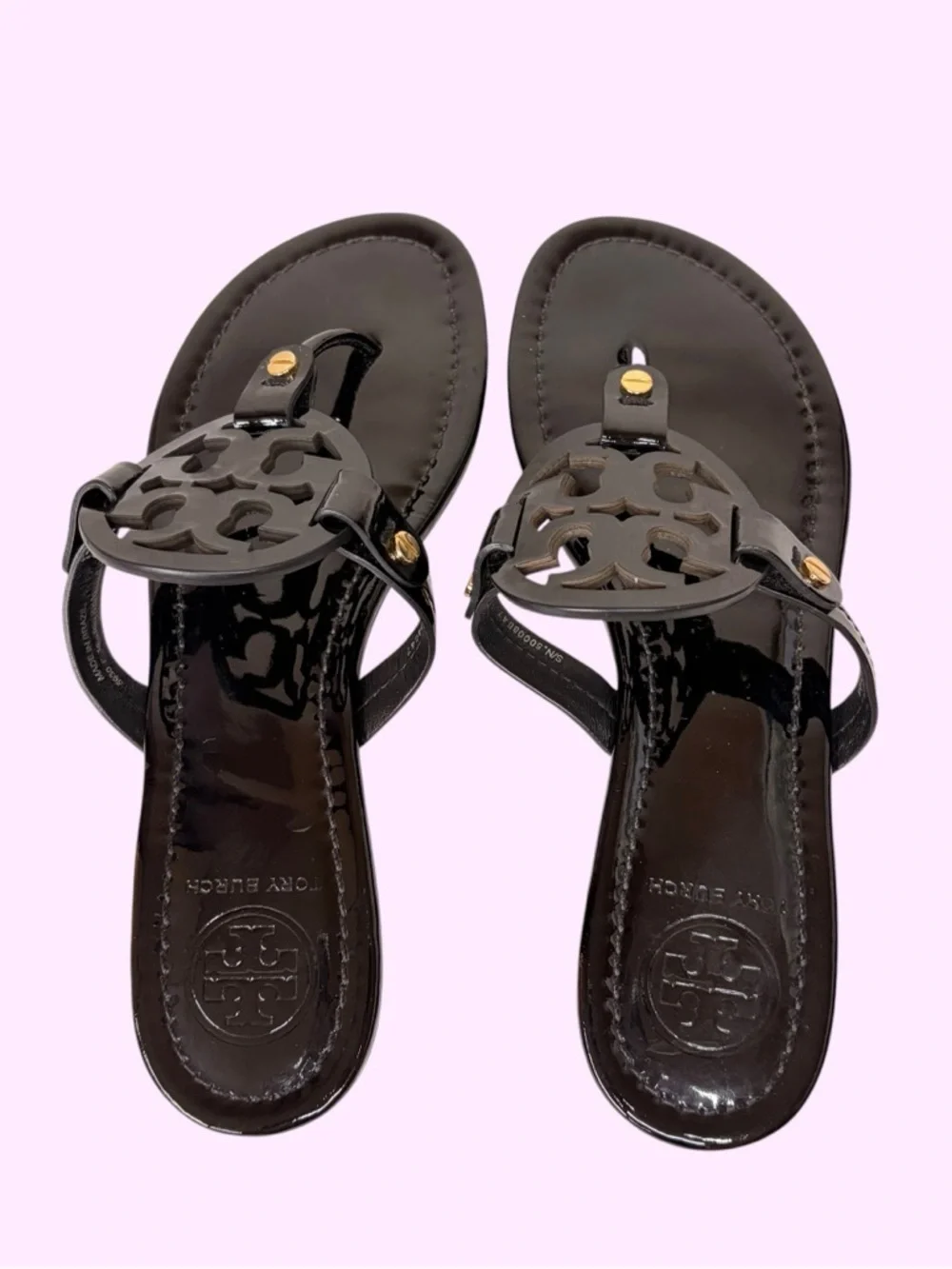 Tory Burch MILLER PATENT FLAT Thong SANDAL Black size 7.5 - Picture 6 of 8